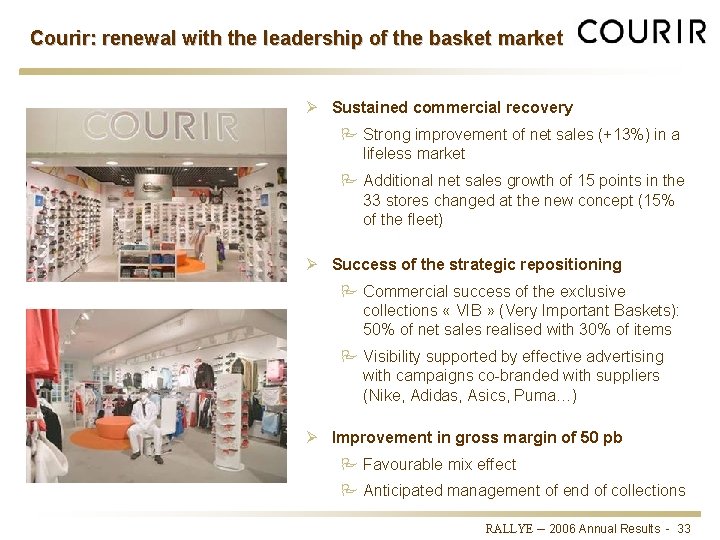 Courir: renewal with the leadership of the basket market Ø Sustained commercial recovery P