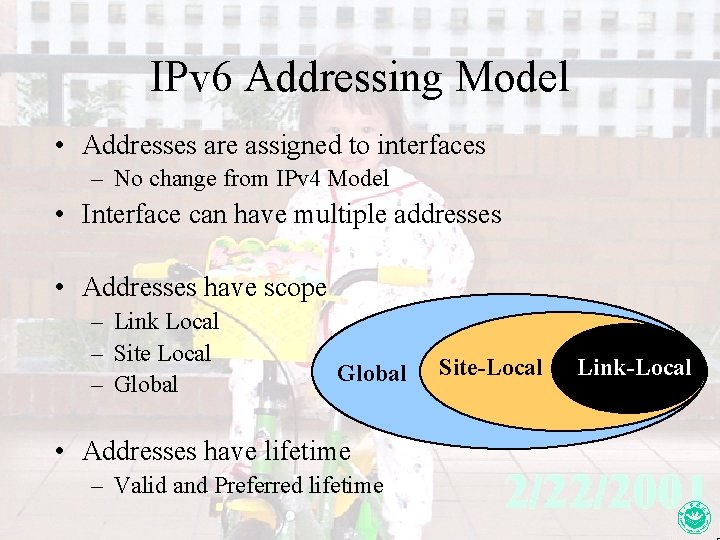 IPv 6 Addressing Model • Addresses are assigned to interfaces – No change from