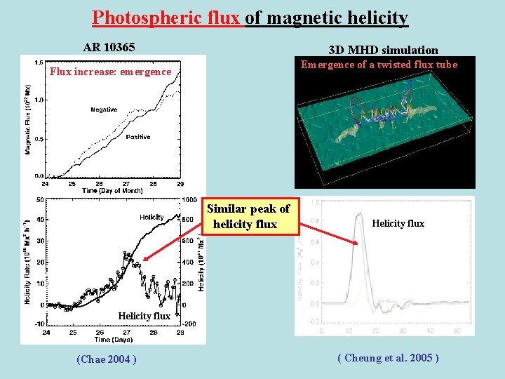 Photospheric flux of magnetic helicity AR 10365 3 D MHD simulation Emergence of a