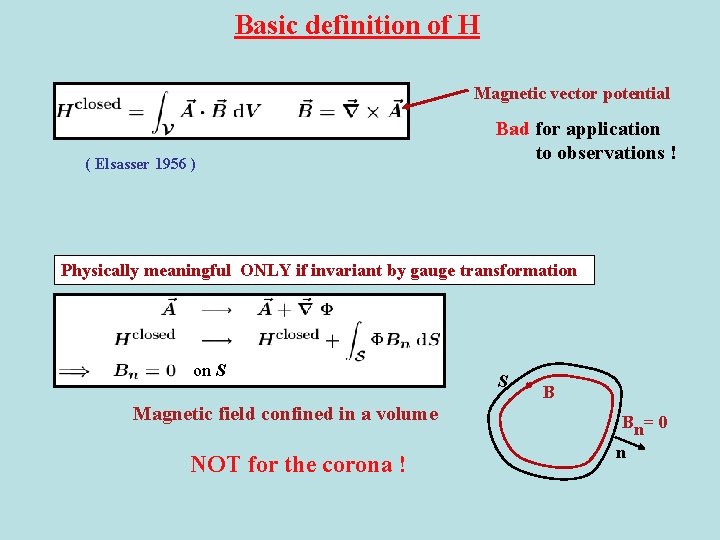 Basic definition of H Magnetic vector potential ( Elsasser 1956 ) Bad for application