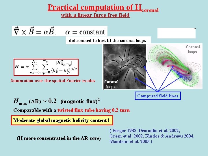 Practical computation of Hcoronal with a linear force free field determined to best fit