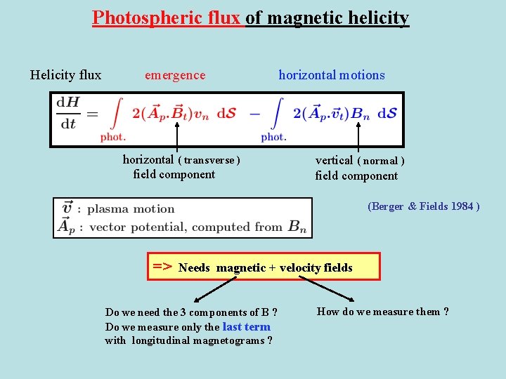 Photospheric flux of magnetic helicity Helicity flux emergence horizontal ( transverse ) field component