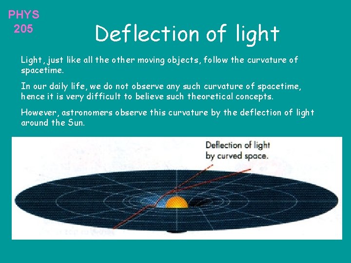 PHYS 205 Deflection of light Light, just like all the other moving objects, follow