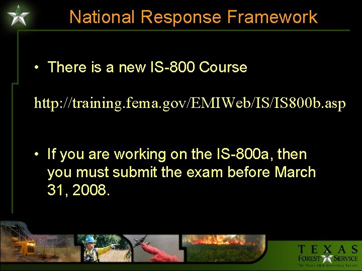 National Response Framework • There is a new IS-800 Course http: //training. fema. gov/EMIWeb/IS/IS