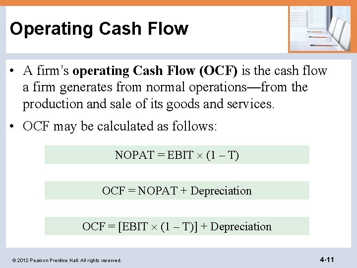 Operating Cash Flow • A firm’s operating Cash Flow (OCF) is the cash flow
