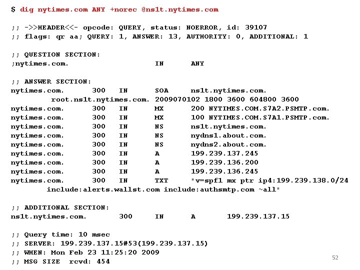 $ dig nytimes. com ANY +norec @ns 1 t. nytimes. com ; ; ->>HEADER<<-