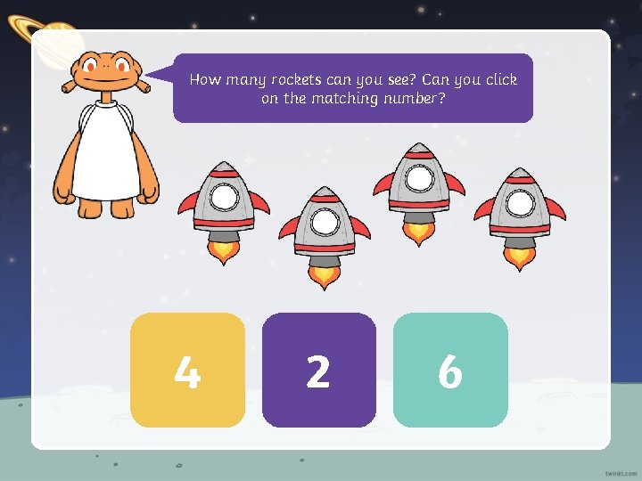 How many rockets can you see? Can you click on the matching number? 4