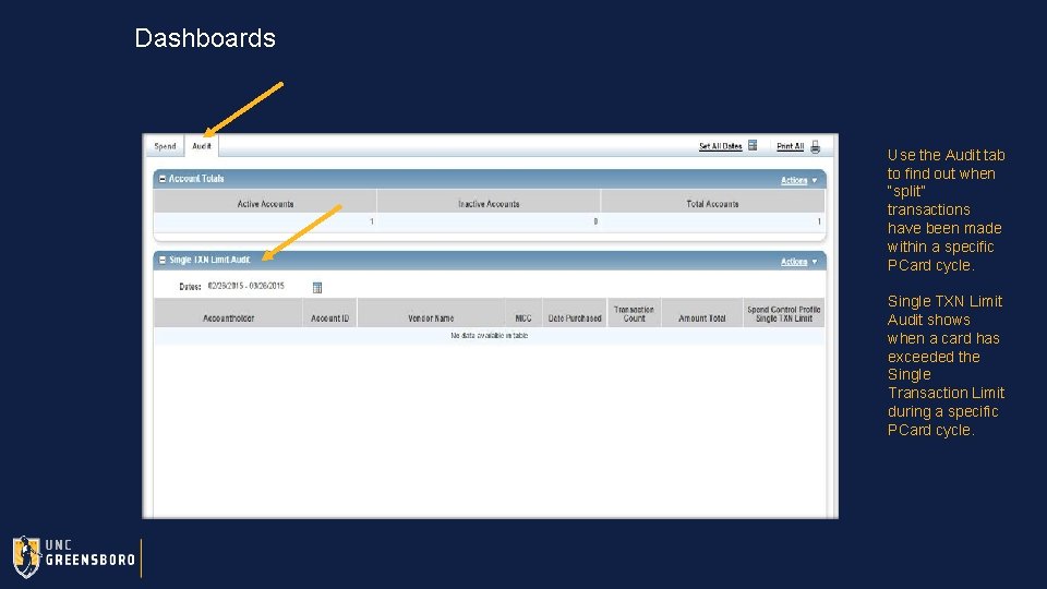 Dashboards Use the Audit tab to find out when “split” transactions have been made