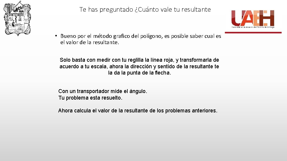 Te has preguntado ¿Cuánto vale tu resultante • Bueno por el método grafico del