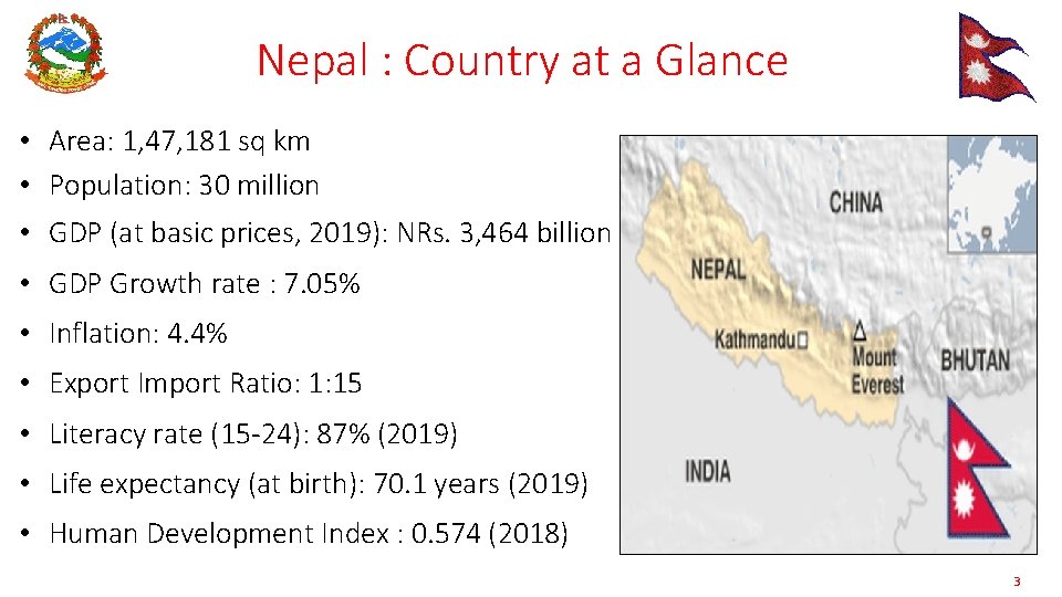 Nepal : Country at a Glance • Area: 1, 47, 181 sq km •