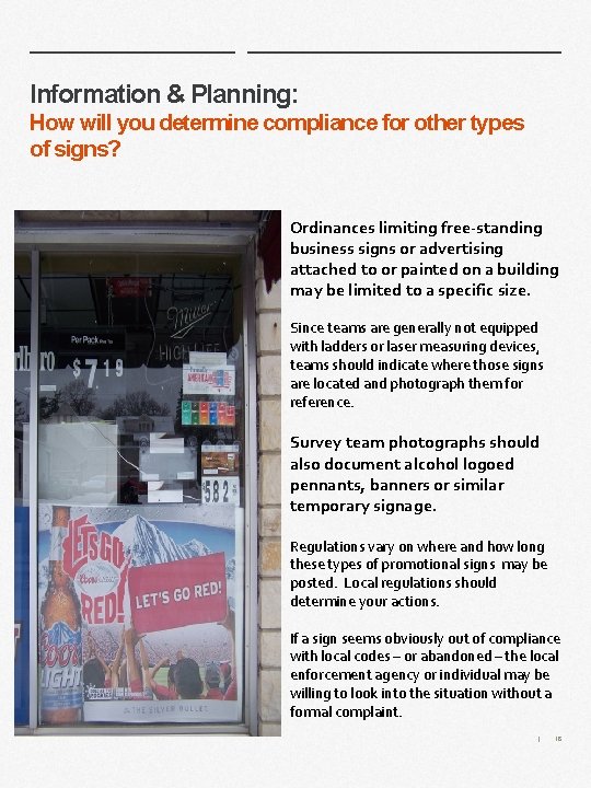 Information & Planning: How will you determine compliance for other types of signs? Ordinances Information & Planning: How will you determine compliance for other types of signs? Ordinances
