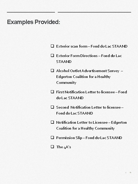 Examples Provided: q Exterior scan form – Fond du Lac STAAND q Exterior Form Examples Provided: q Exterior scan form – Fond du Lac STAAND q Exterior Form