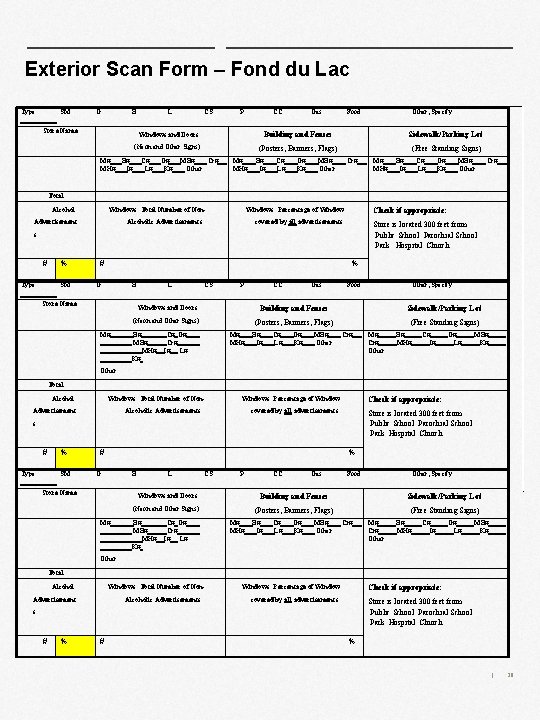 Exterior Scan Form – Fond du Lac SM Type: G B Store Name L Exterior Scan Form – Fond du Lac SM Type: G B Store Name L