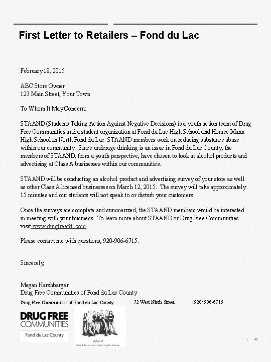 First Letter to Retailers – Fond du Lac February 18, 2015 ABC Store Owner First Letter to Retailers – Fond du Lac February 18, 2015 ABC Store Owner