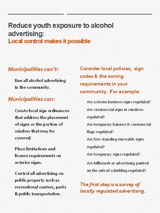 Reduce youth exposure to alcohol advertising: Local control makes it possible Municipalities can’t: Ban Reduce youth exposure to alcohol advertising: Local control makes it possible Municipalities can’t: Ban