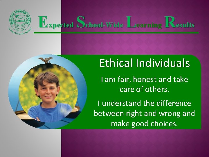 Expected School-Wide Learning Results Ethical Individuals I am fair, honest and take care of