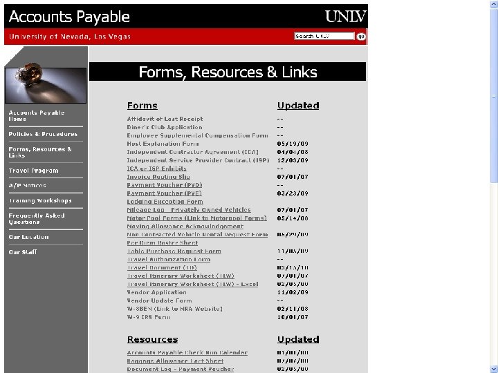 UNLV University of Nevada Las Vegas Controller’s Office Accounts Payable Department 