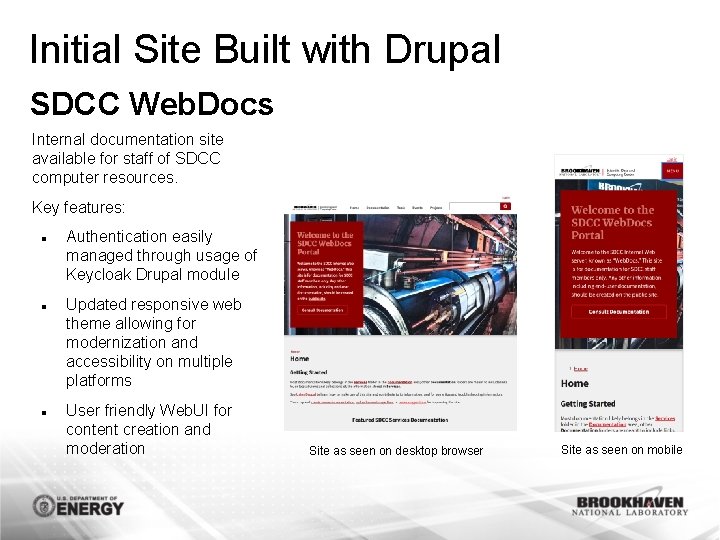 Initial Site Built with Drupal SDCC Web. Docs Internal documentation site available for staff