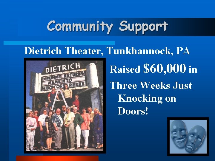 Community Support Dietrich Theater, Tunkhannock, PA Raised $60, 000 in Three Weeks Just Knocking