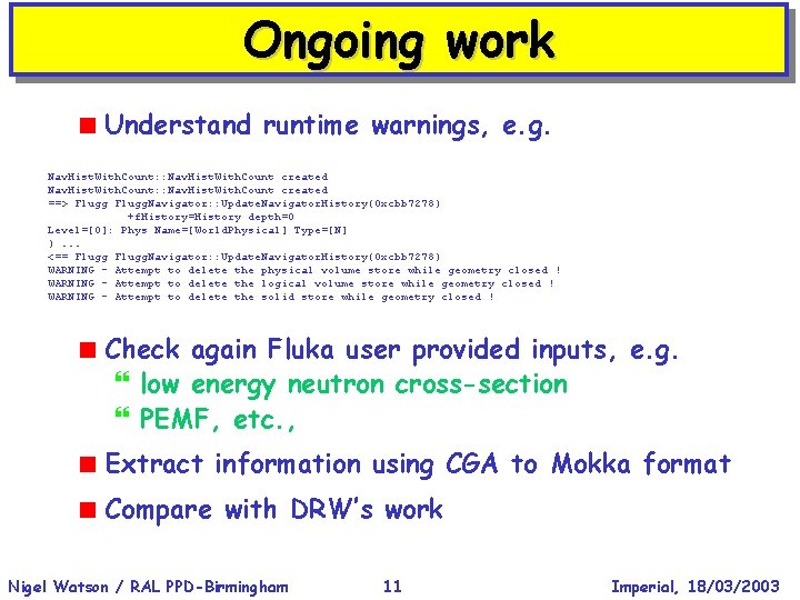 Ongoing work < Understand runtime warnings, e. g. Nav. Hist. With. Count: : Nav.