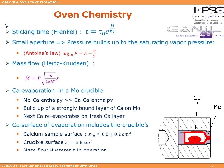 CALCIUM OVEN INVESTIGATION Oven Chemistry Ø Ca Mo ECRIS 20, East Lansing, Tuesday September