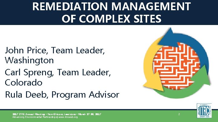 REMEDIATION MANAGEMENT OF COMPLEX SITES John Price, Team Leader, Washington Carl Spreng, Team Leader,