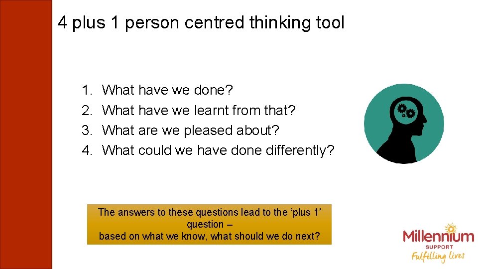 4 plus 1 person centred thinking tool 1. 2. 3. 4. What have we