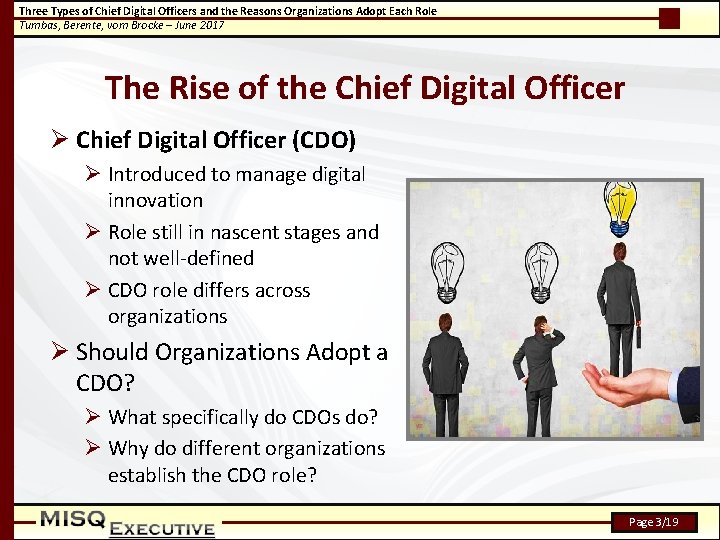 Three Types of Chief Digital Officers and the Reasons Organizations Adopt Each Role Tumbas,