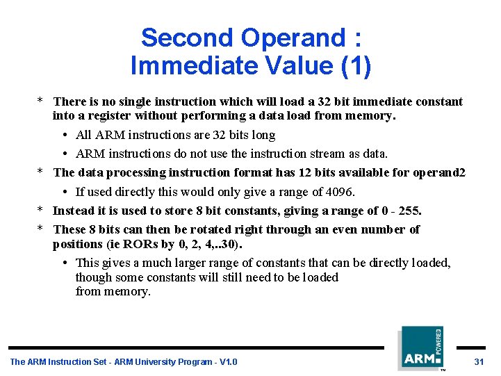 Second Operand : Immediate Value (1) * There is no single instruction which will