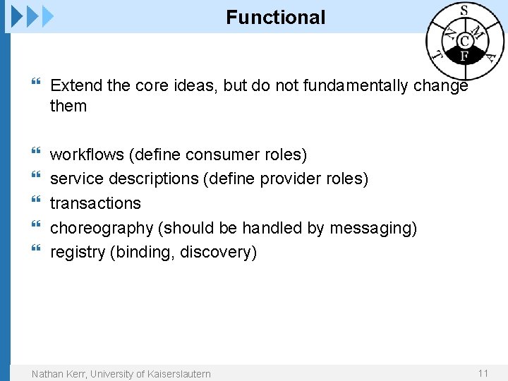 Functional Extend the core ideas, but do not fundamentally change them workflows (define consumer