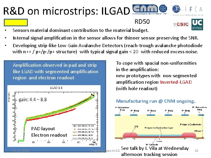 R&D on microstrips: ILGAD • • • RD 50 Sensors material dominant contribution to
