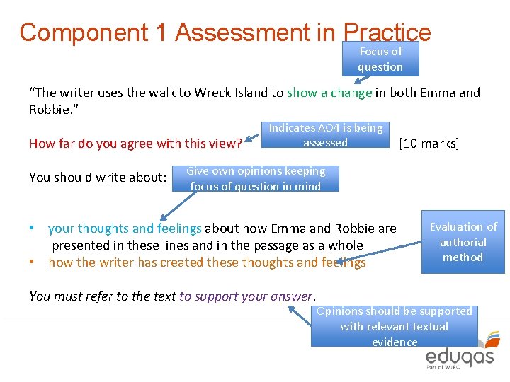 Component 1 Assessment in Practice Focus of question “The writer uses the walk to