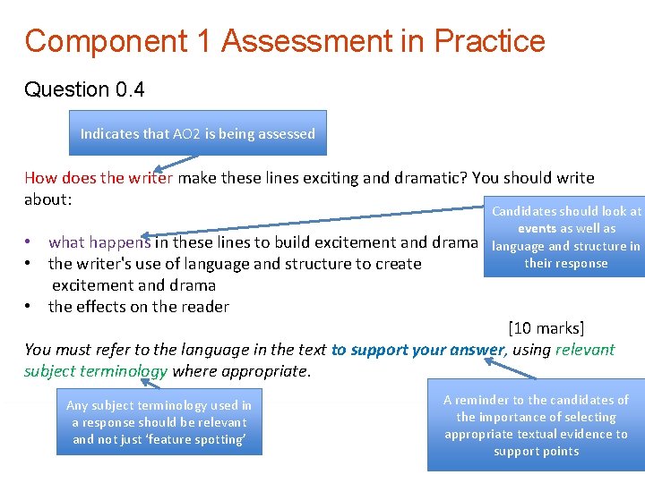 Component 1 Assessment in Practice Question 0. 4 Indicates that AO 2 is being