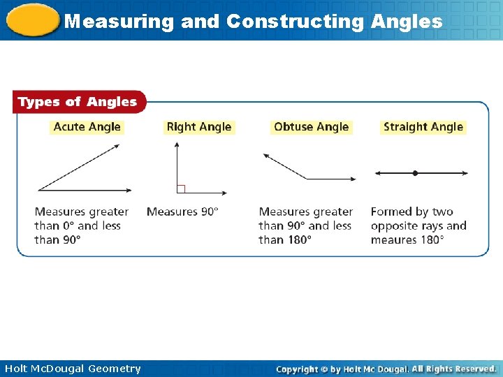 Measuring and Constructing Angles Holt Mc. Dougal Geometry 