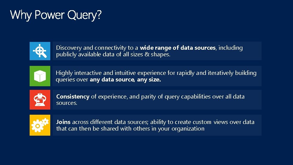 Discovery and connectivity to a wide range of data sources, including publicly available data Discovery and connectivity to a wide range of data sources, including publicly available data