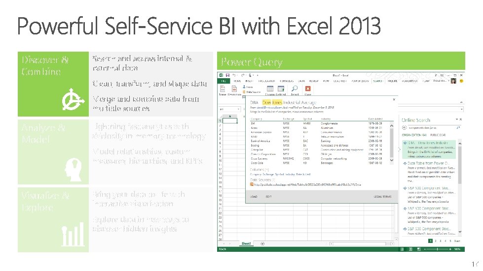 Discover & Combine Search and access internal & external data Power Query Clean, transform, Discover & Combine Search and access internal & external data Power Query Clean, transform,