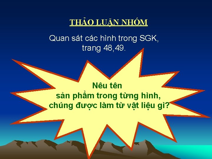 THẢO LUẬN NHÓM Quan sát các hình trong SGK, trang 48, 49. Nêu tên