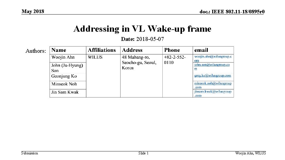 May 2018 doc. : IEEE 802. 11 -18/0895 r 0 Addressing in VL Wake-up
