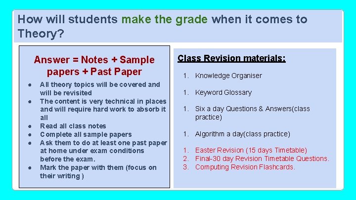 How will students make the grade when it comes to Theory? Answer = Notes