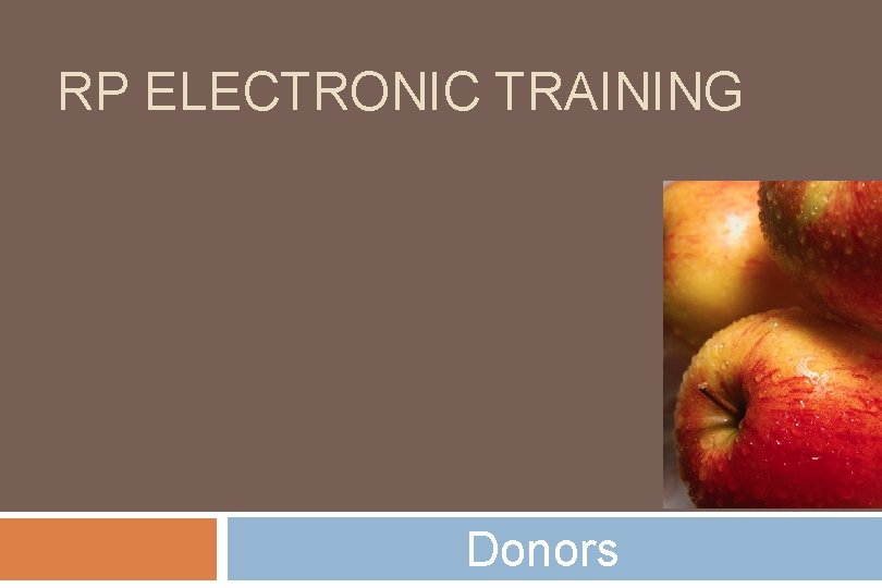 RP ELECTRONIC TRAINING Donors 