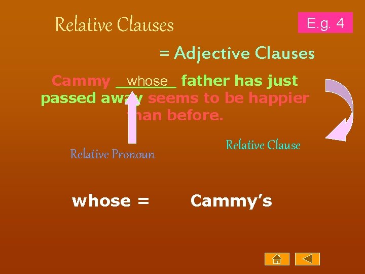 Relative Clauses E. g. 4 = Adjective Clauses whose father has just Cammy ______
