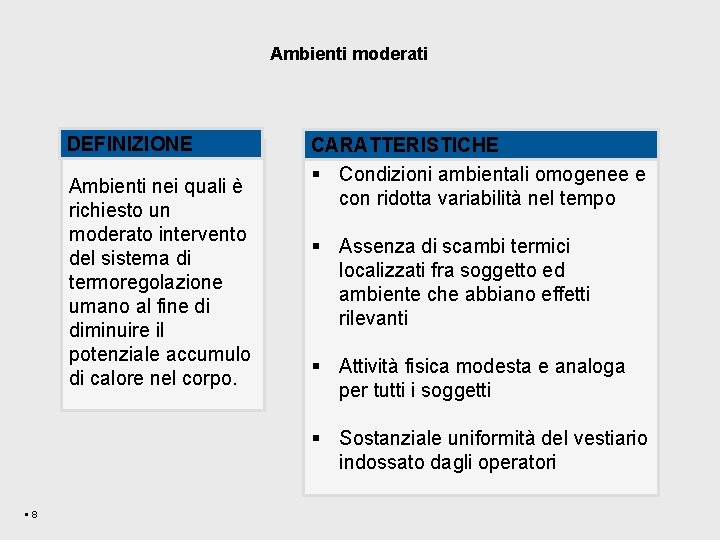 Ambienti moderati DEFINIZIONE Ambienti nei quali è richiesto un moderato intervento del sistema di Ambienti moderati DEFINIZIONE Ambienti nei quali è richiesto un moderato intervento del sistema di