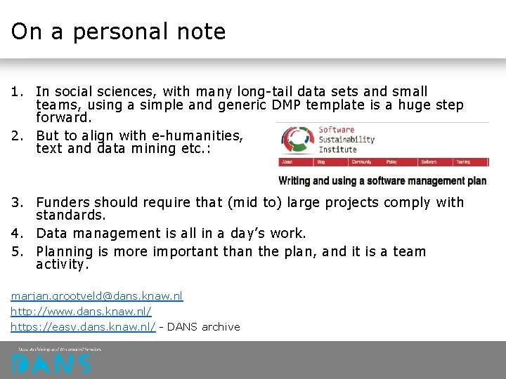 On a personal note 1. In social sciences, with many long-tail data sets and On a personal note 1. In social sciences, with many long-tail data sets and