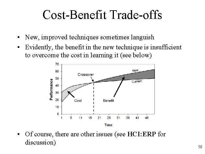 Cost-Benefit Trade-offs • New, improved techniques sometimes languish • Evidently, the benefit in the