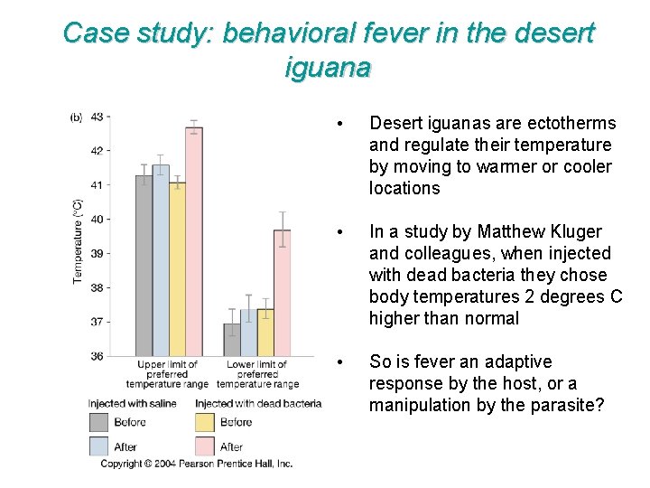 Case study: behavioral fever in the desert iguana • Desert iguanas are ectotherms and