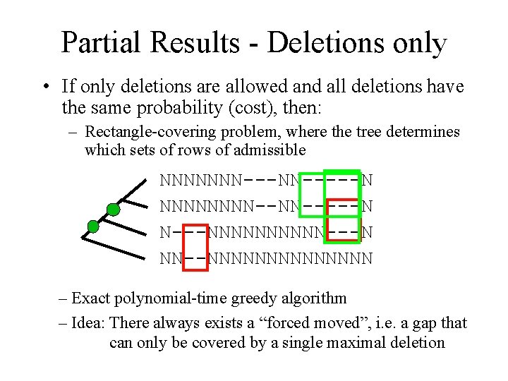 Partial Results - Deletions only • If only deletions are allowed and all deletions