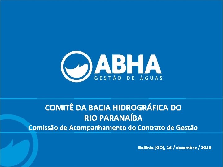 COMITÊ DA BACIA HIDROGRÁFICA DO RIO PARANAÍBA Comissão de Acompanhamento do Contrato de Gestão