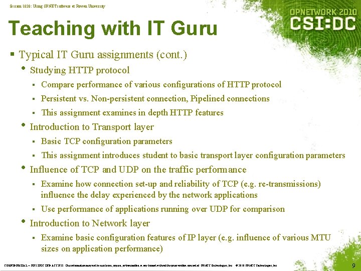 Session 1020: Using OPNET software at Rowan University Teaching with IT Guru § Typical Session 1020: Using OPNET software at Rowan University Teaching with IT Guru § Typical