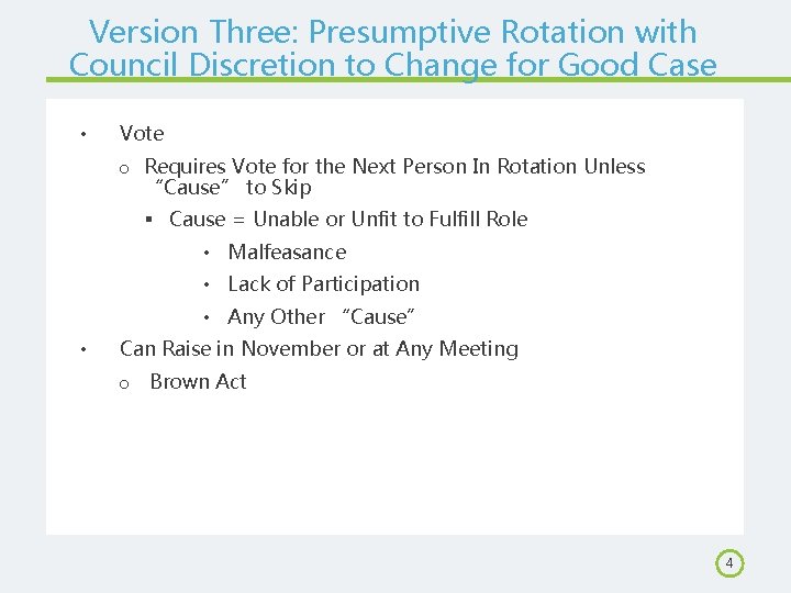 Version Three: Presumptive Rotation with Council Discretion to Change for Good Case • Vote