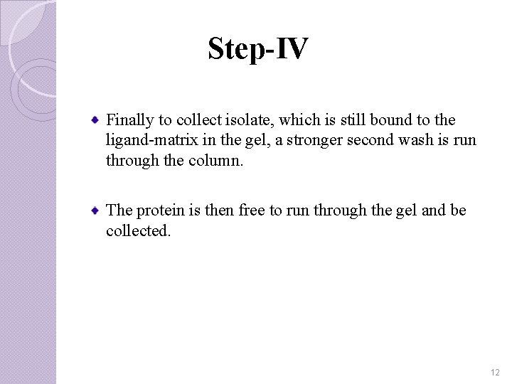 Step-IV Finally to collect isolate, which is still bound to the ligand-matrix in the